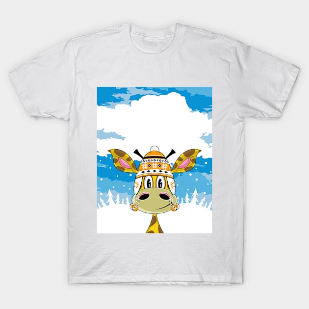 Cartoon Wooly Hat Giraffe T-Shirt by markmurphycreative